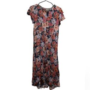 Knox Rose short sleeve Button-Up floral dress with drawstring tassel